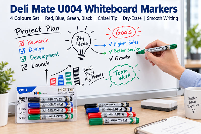 Deli Mate U004 Whiteboard Markers – 4 Colours