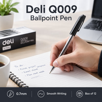 Deli Arrow Q009 Ballpoint Pens – 0.7 mm, Box of 12