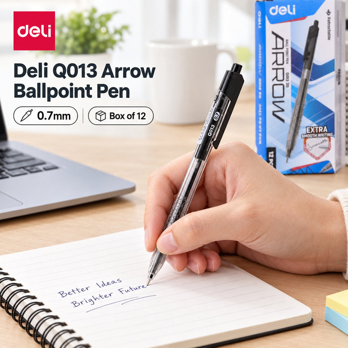 Deli Arrow Q013 Ballpoint Pens – 0.7 mm, Box of 12