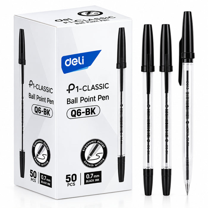 Deli Q6-BK 0.7 mm black ballpoint pen product detail