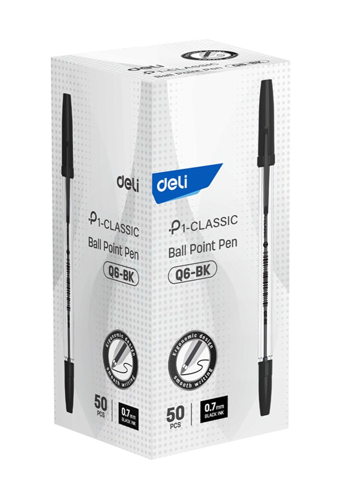 Deli Q6-BK P1 Classic black ballpoint pens 0.7 mm box of 50