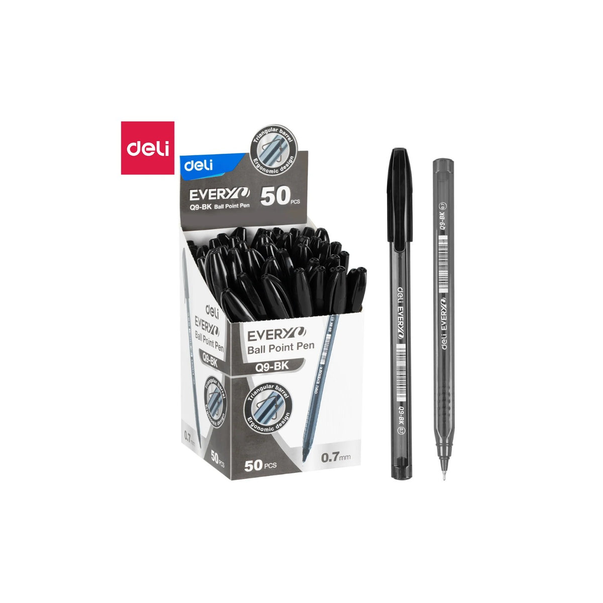 Deli Q9 Every ballpoint pen, black, 0.7 mm, box of 50