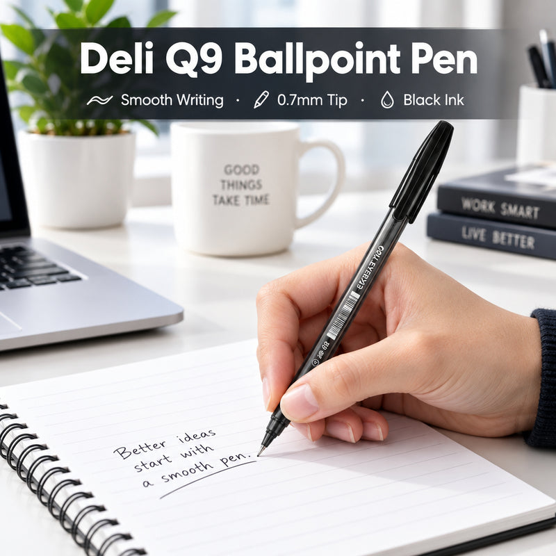 Deli Q9 Ballpoint Pen – Black, 0.7 mm