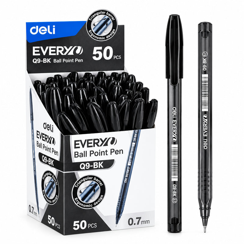 Deli Q9 Ballpoint Pen – Black, 0.7 mm