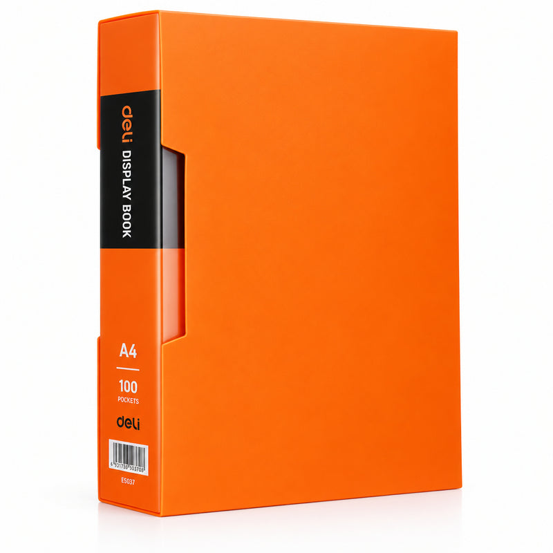 Deli Rio E5037 A4 display book with 100 pockets in orange