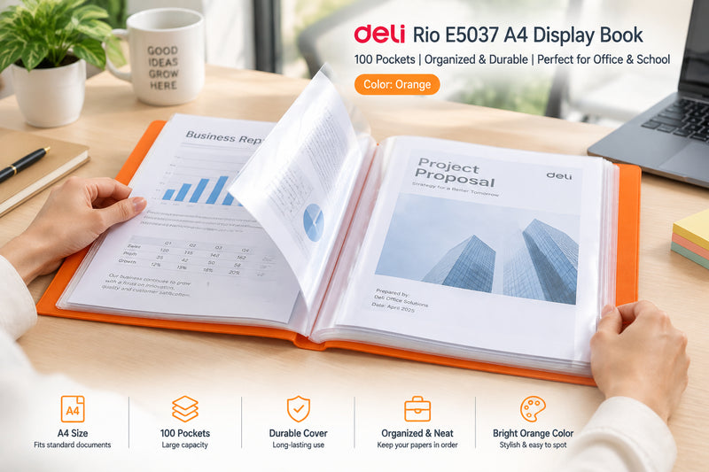 Deli Rio E5037 A4 Display Book – 100 Pockets, Orange