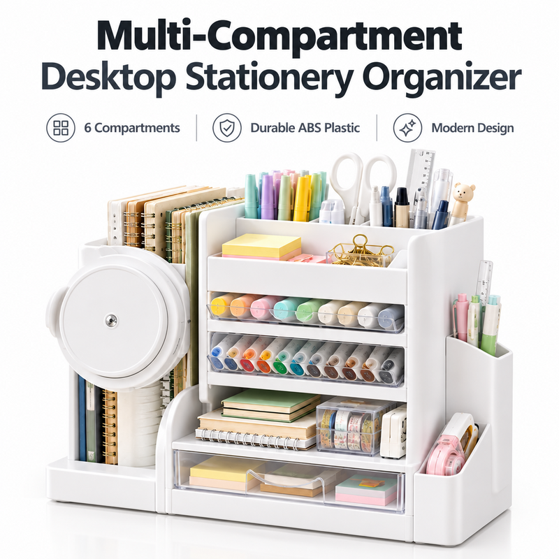 Desktop organizer holding stationery supplies