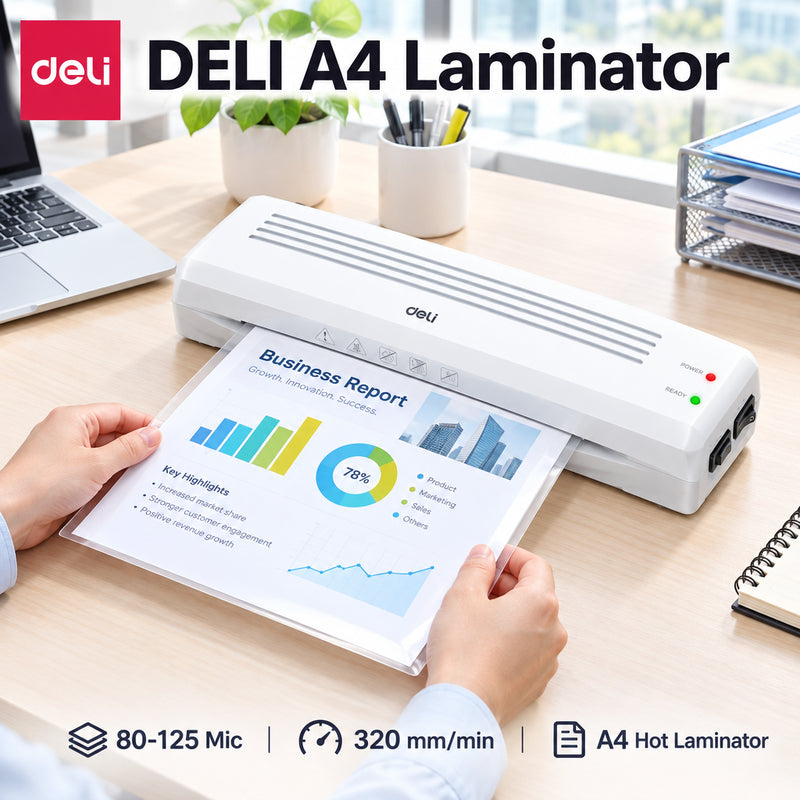 Deli E14378 A4 Laminator – 80–125 mic, 320 mm/min, Hot & Cold