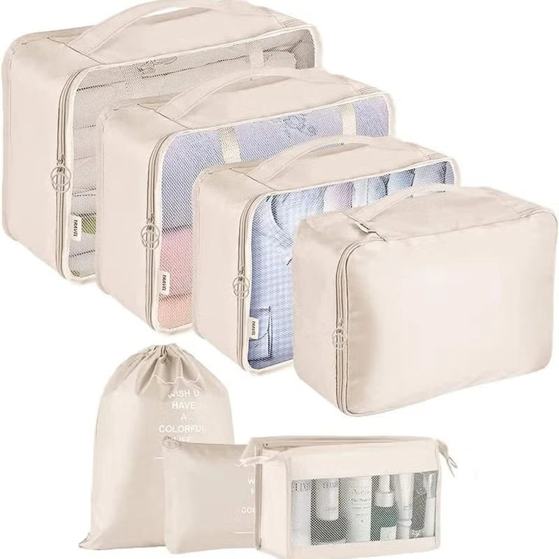 Gonice 7-piece travel packing cubes set with toiletry bag, beige