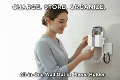 Soporte de pared para móvil con ganchos laterales – blanco