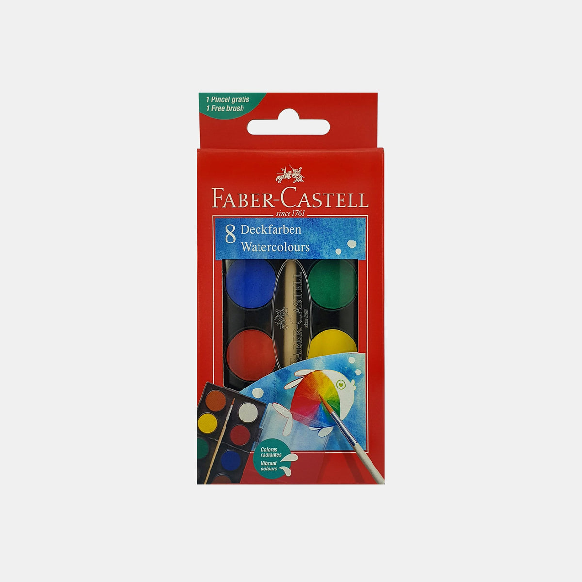 Faber-Castell 125008 Deckfarben watercolour palette with 8 colours and brush