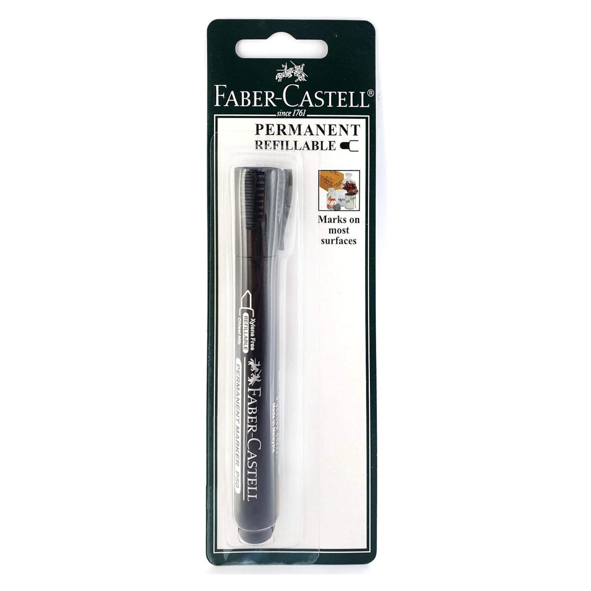 Faber-Castell permanent refillable marker, black, in pack