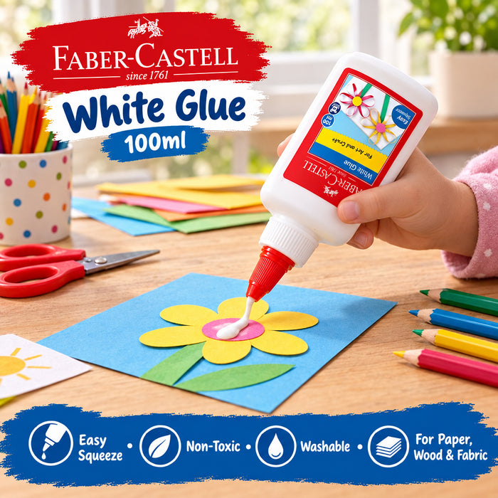 Faber-Castell White Glue 100 ml – Easy Squeeze, for Art & Craft