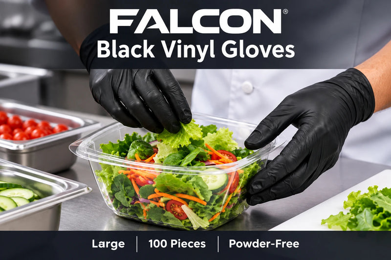 Falcon black vinyl gloves large pack of 100
