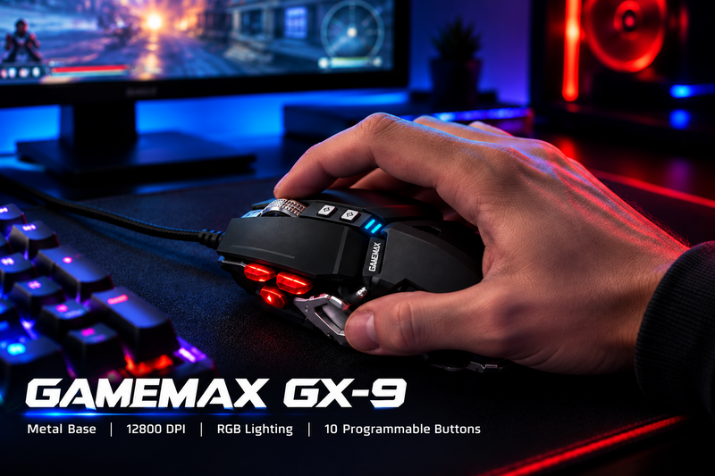 GAMEMAX GX-9 gaming mouse with metal base