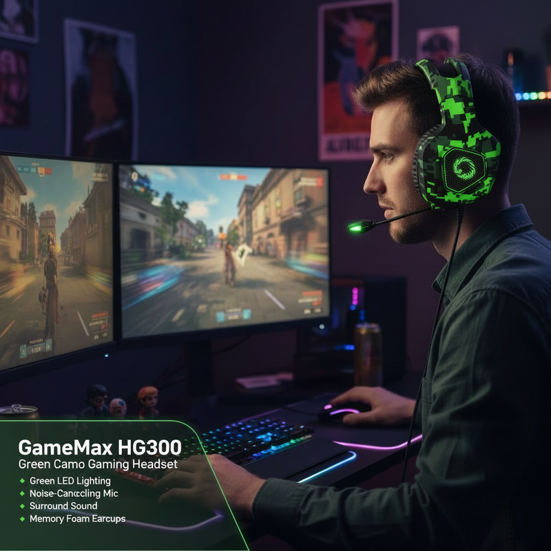 GAMEMAX HG300 green camouflage gaming headset