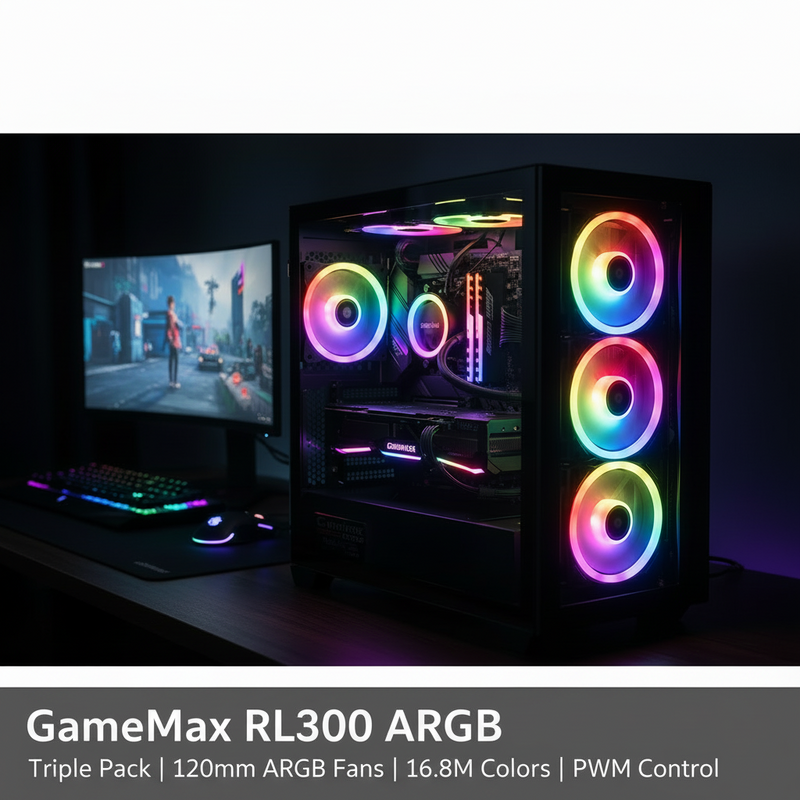GAMEMAX RL300 three-pack ARGB case fans with remote