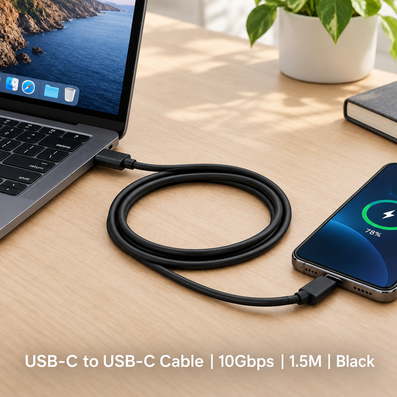 Genuine USB 3.2 Gen 2 10Gbps USB-C to USB-C cable Black 1.5m