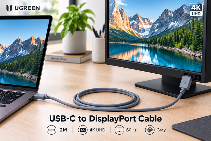 Genuine USB-C to DisplayPort cable 2 m 4K grey