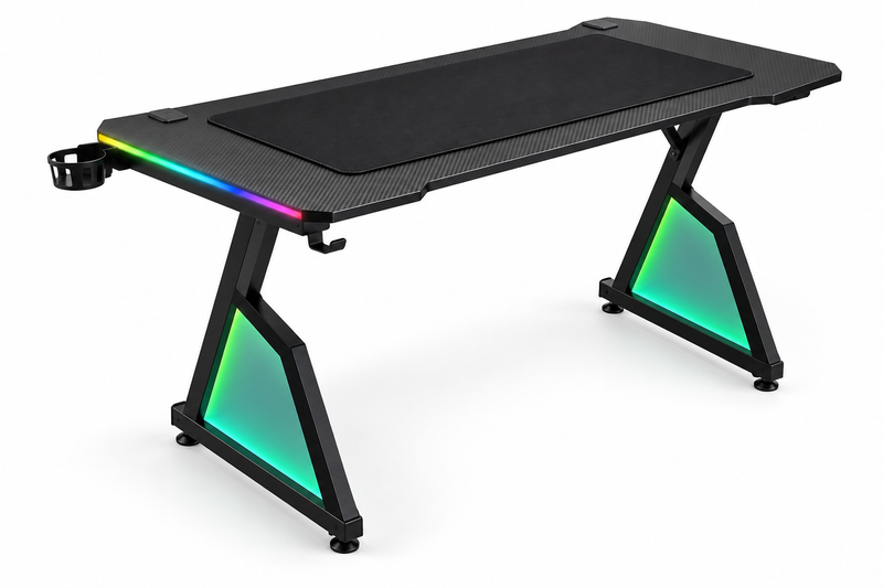 GMAX GMT-LS119B black gaming table with RGB leg lighting