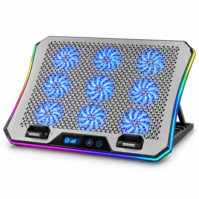 GMAX GMX-A19 black and silver 9-fan RGB laptop cooling pad