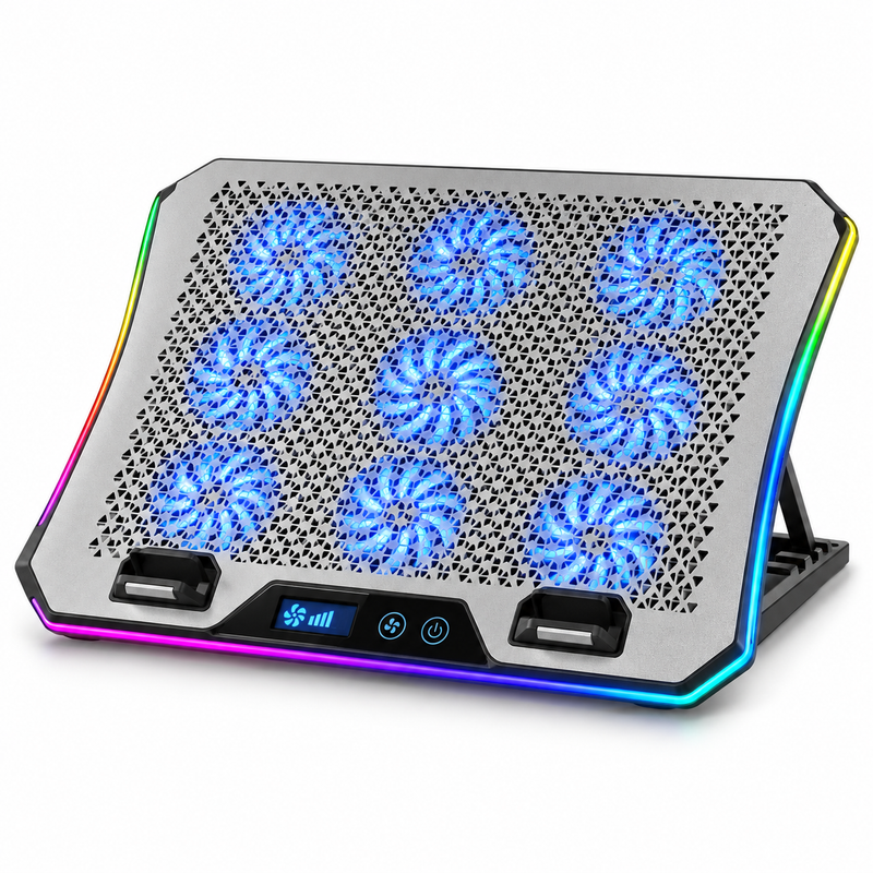 GMAX GMX-A19 black and silver 9-fan RGB laptop cooling pad