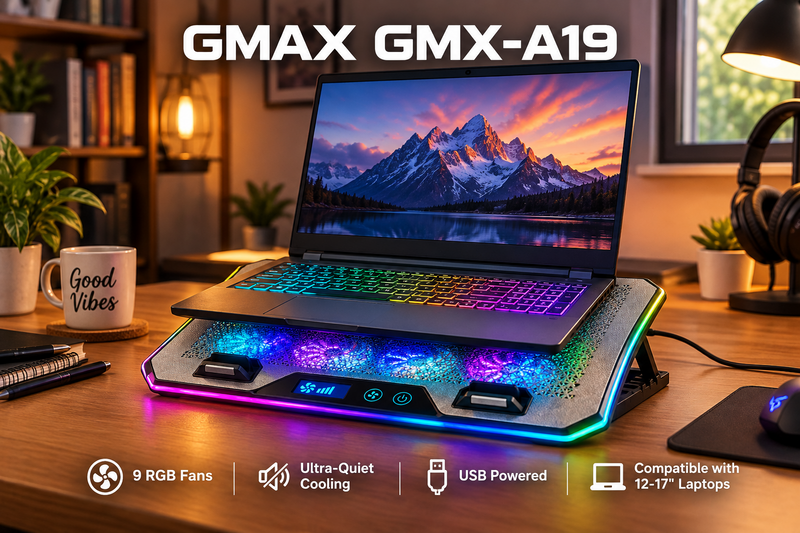 GMAX GMX-A19 9-fan RGB laptop cooling pad