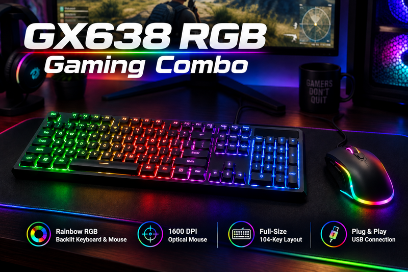 GMAX GX-638 RGB gaming keyboard and mouse combo