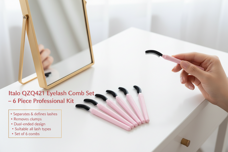 Italo QZ-Q421 six-piece pink-handled eyelash comb set