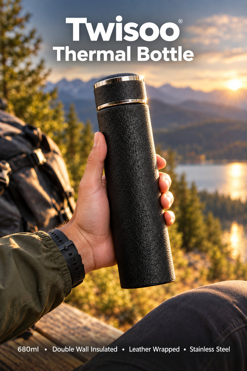 Twisoo Leather Thermal Water Bottle 680ml - Black