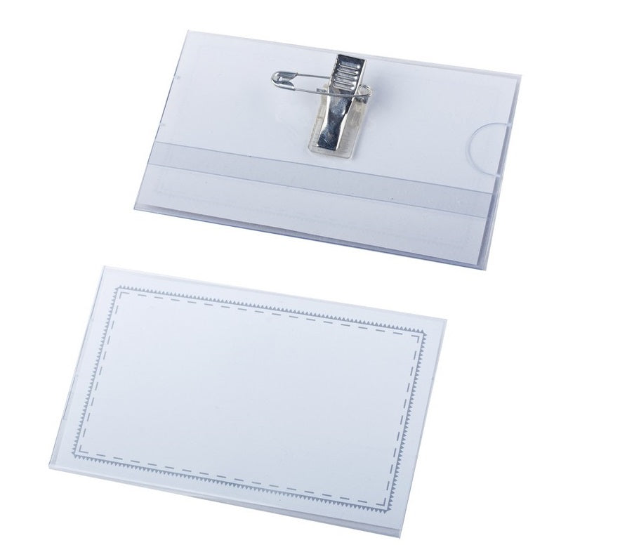 Clear 90 x 55 mm name badge holder with clip