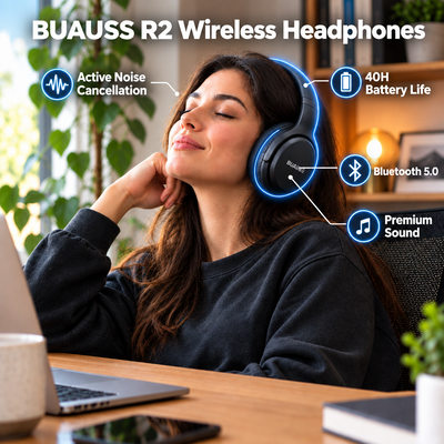 Auriculares inalámbricos BUAUSS R2 – Bluetooth 5.4, negros