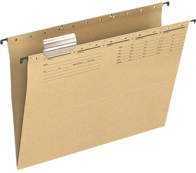 A4 kraft suspension file folders with metal rails and label holders
