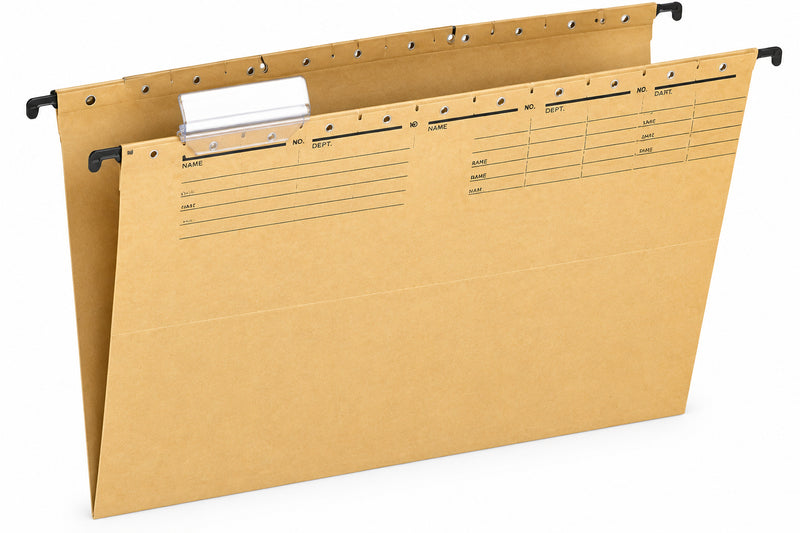 A4 kraft suspension file folders with metal rails and label holders