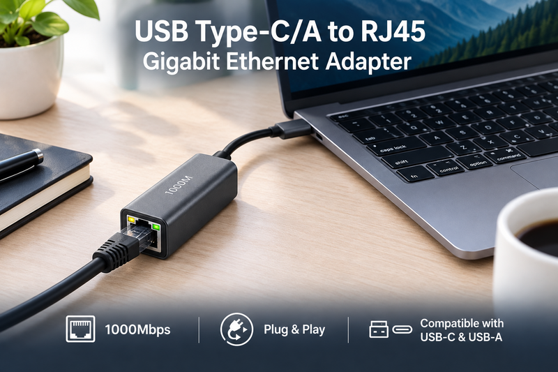 USB-C and USB-A to RJ45 gigabit ethernet adapter GN-HC31C