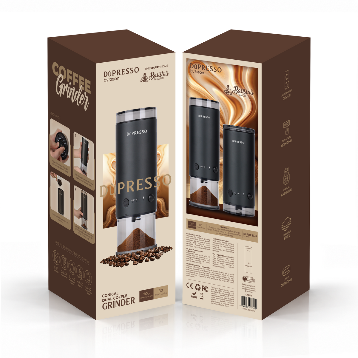 DùPRESSO CK023 conical burr coffee grinder – official view 3