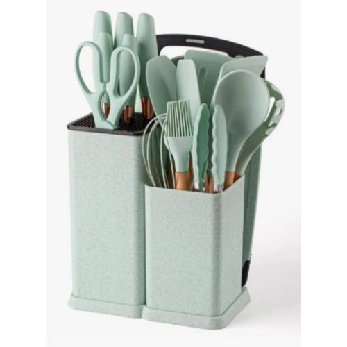 UrbanVolt 19-piece silicone cooking utensil set with wooden handles
